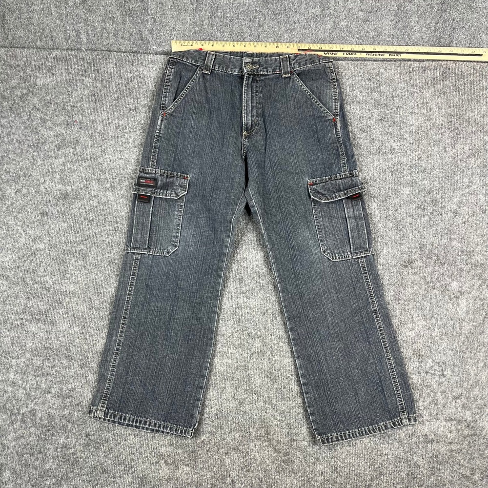 Wrangler Cargo Jeans Boys Size 12 Husky Dark Wash Denim Relaxed Fit Utility - Picture 1 of 9